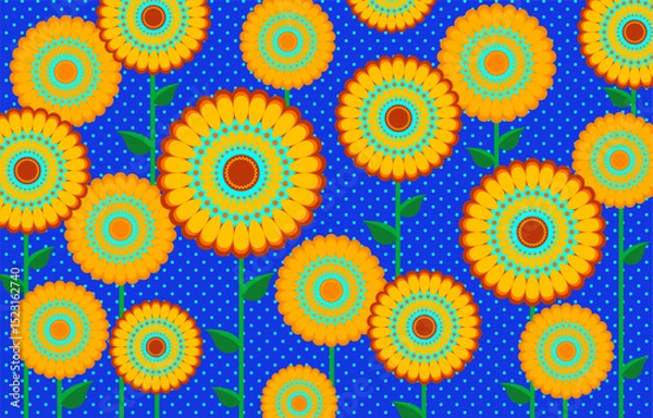 Obraz African Wax Print fabric, Ethnic handmade textile for your design, Afro Ethnic flowers and tribal motifs geometric elements. Vector texture, Africa ornament pattern Ankara fashion style