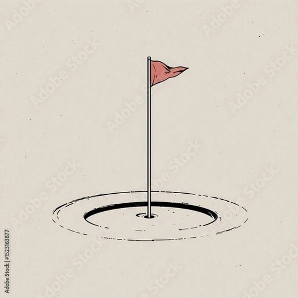 Obraz A golf hole with a flag, minimalist, clean lines, simple illustration.
