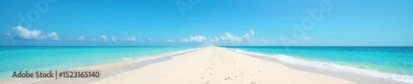 Obraz Endless horizon of pristine sandy beach stretching to the calm ocean under a clear blue sky Perfect for travel, vacation, or relaxation themes , coastal, beach
