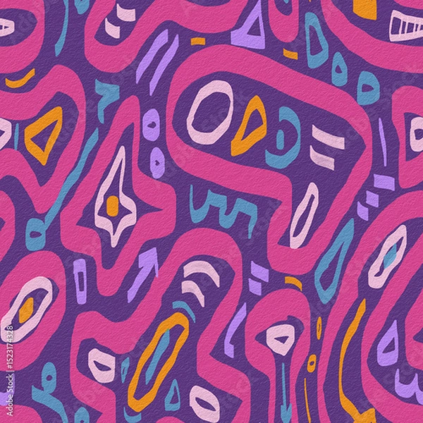 Obraz Geometric brush stroke colorful abstract line drawing seamless pattern illustration on a purple rough background.