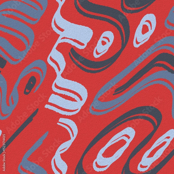 Obraz Brush stroke line drawing seamless pattern illustration on a red grain background.