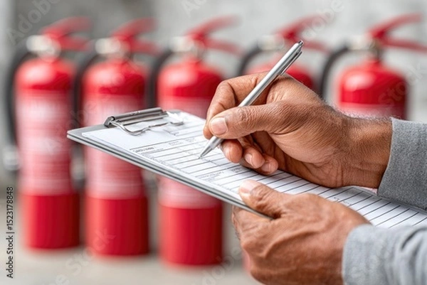 Obraz Fire Extinguisher Checklist Being Completed