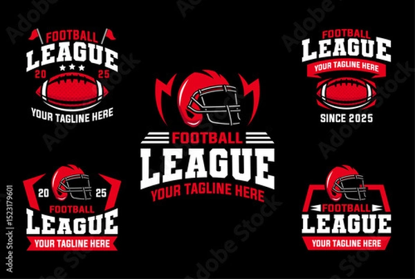 Obraz American football logo vector collection with red colour. Rugby logo design bundle. Sets of American football league labels, emblems and design elements	