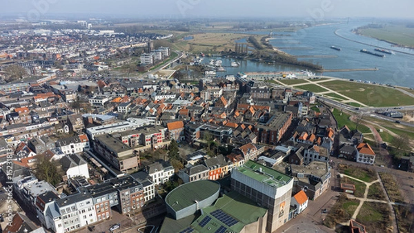 Obraz Aerial View of Tiel Old Town City Center with Canals