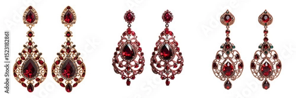 Fototapeta Set of Bright and detailed image of VEYO vintage-inspired drop earrings with imitation diamonds and crystal accents on pure on transparent png background. Ai generated