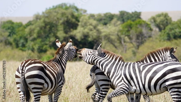Fototapeta  Two zebras in a heated conversation.