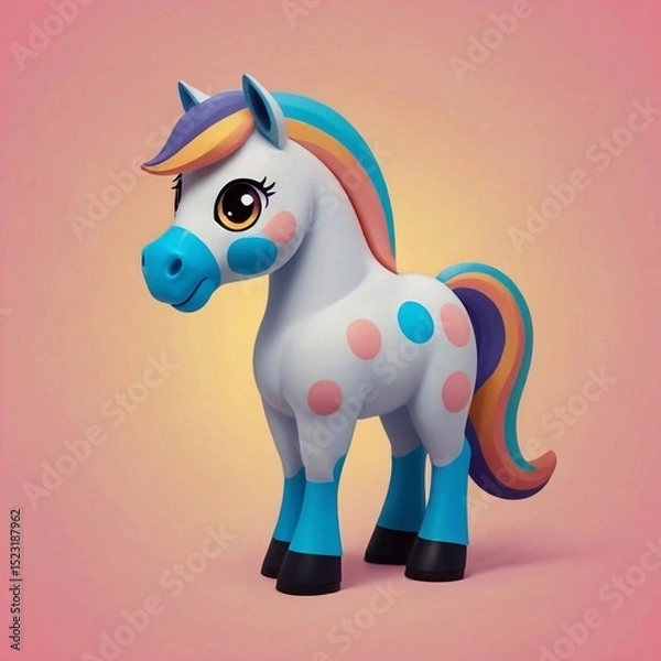 Obraz Kawaii anime horse with big eyes and a cute smile. Bright colors, simplified shapes. 