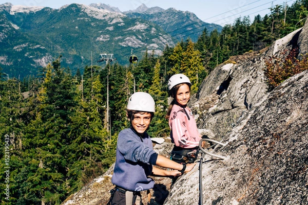 Fototapeta Climber on a cliff, Via Ferrata, Sea to Sky , Squamish, British Columbia, Canada