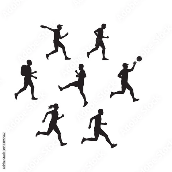Obraz Energetic silhouettes of individuals running and playing basketball, ideal for sports and active lifestyle themes.