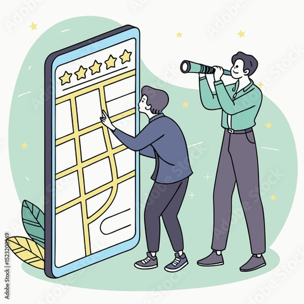 Obraz Smartphone map and review illustration