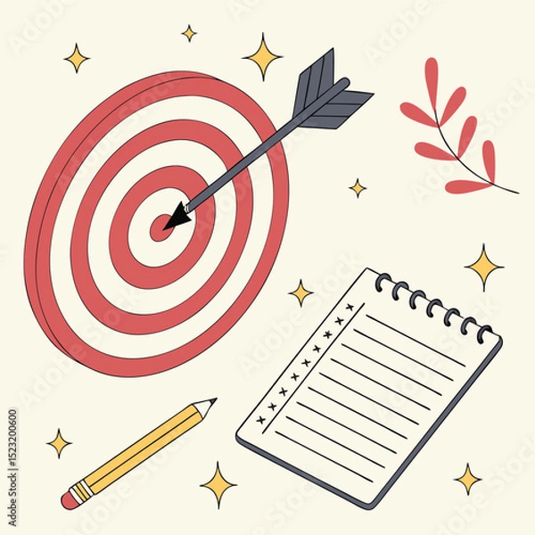 Obraz Target illustration with notepad and pencil