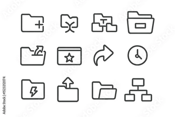 Fototapeta Minimalist black folder icon set with symbols for organization