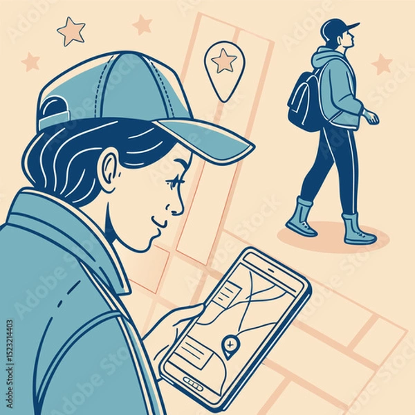 Obraz Woman using navigation app illustration