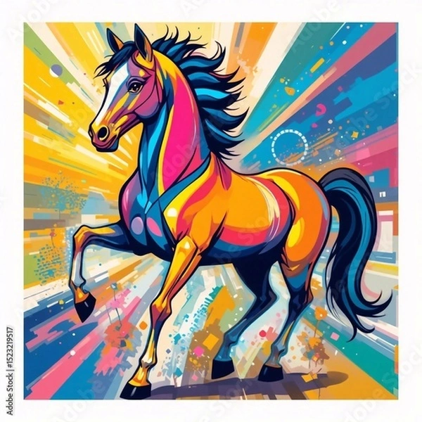 Obraz A bright, contrasting illustration of a horse in pop art style. Rich colors, geometric shapes.