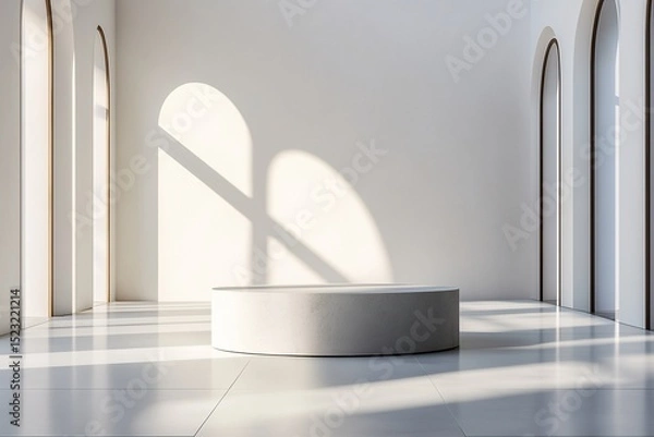 Fototapeta Modern Minimalist Interior Design Showcase. Contemporary Space with Neutral Colors and Geometric Shapes for Inspirational Art Display