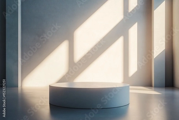 Fototapeta Minimalist Modern Stage Platform with Spotlight and Ambient Lighting for Creative Presentations - Elegant Interior Design in White Concrete 3D Space