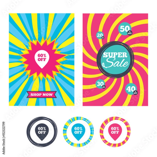 Obraz 60 percent sale pointer tag sign icon.