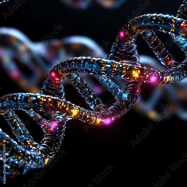 Fototapeta Colorful Base Units Forming New Chains with Glowing Proteins