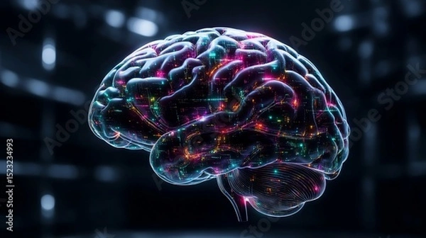 Fototapeta Advanced Neurotechnology Abstract with Glowing Data