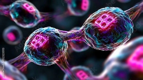 Fototapeta Immunotherapy Concept of Glowing Fighter Cells Attacking