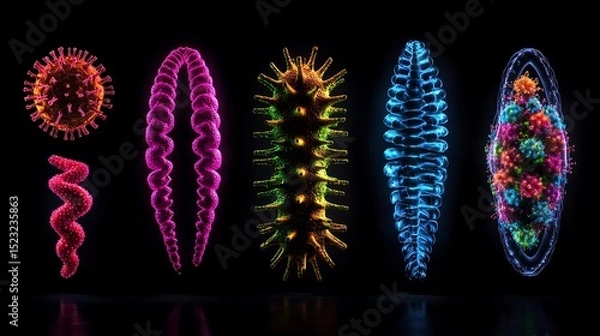 Fototapeta Colorful Illustration of Icosahedral and Helical Viruses