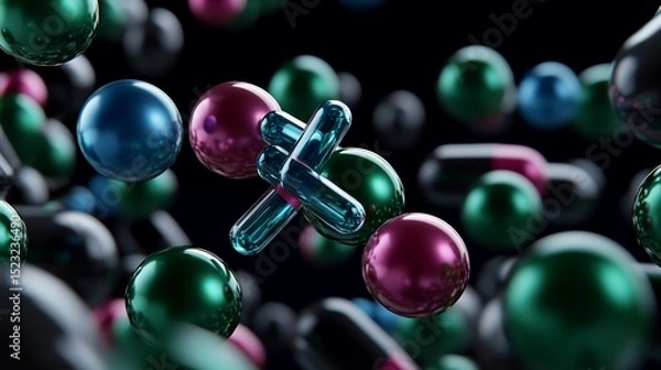 Fototapeta Colorful Spheres and Rods Interacting on a Cell Surface