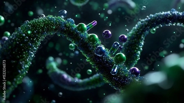 Fototapeta Molecular Binding Concept with Vibrant Blues and Greens