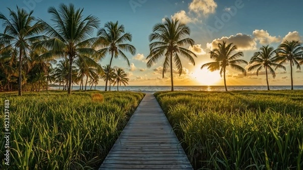 Fototapeta tropical beach at sunset