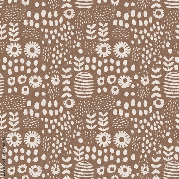 Fototapeta Calm scribble shape minimal shape seamless pattern. Gender neutral baby nursery natural brown linen decor background. Scandi style sketch doodle wallpaper in decorative kid fashion swatch. 