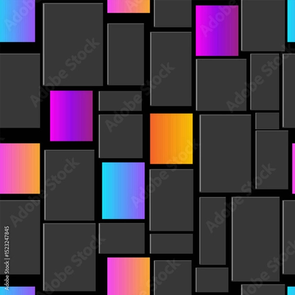 Obraz Seamless abstract geometric background with gray squares interspersed with bright colored squares in a random order. Vector illustration for your design in a stylish abstract form