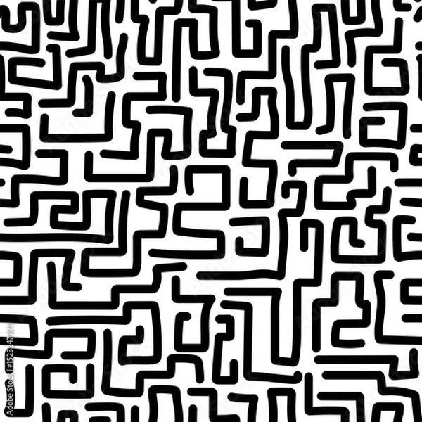 Obraz Seamless pattern with hand-drawn brush maze. Black and white vector background for your designs in abstract black and white style