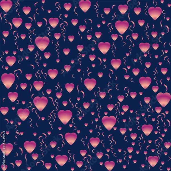 Obraz Seamless pattern with voluminous purple hearts on a dark blue background. Vector illustration for decorating your designs in a festive stylish way