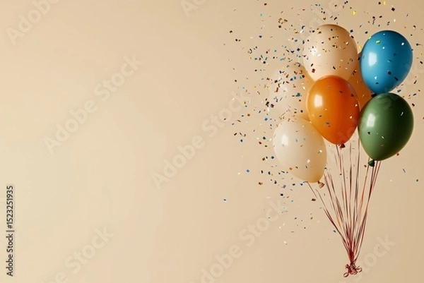 Fototapeta Colorful Balloons Celebrate a Joyful Occasion With Confetti in a Festive Setting
