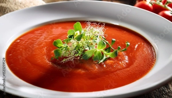 Obraz gourmet tomato soup with microgreens