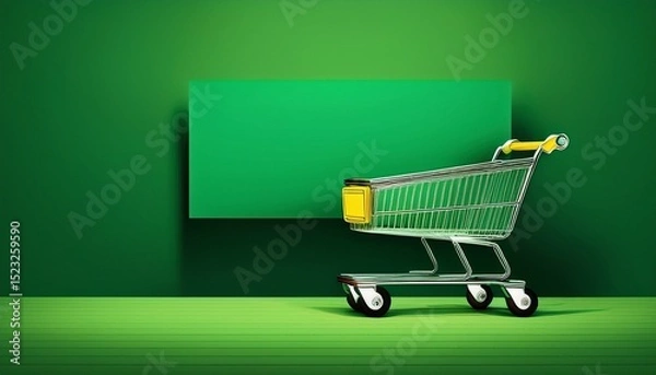 Obraz cart light credit shopping cart on green background with blank sign