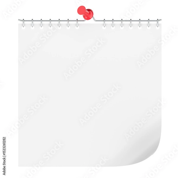Obraz Spiral calendar, blank page with red push pin. 3D rendering isolated on transparent background