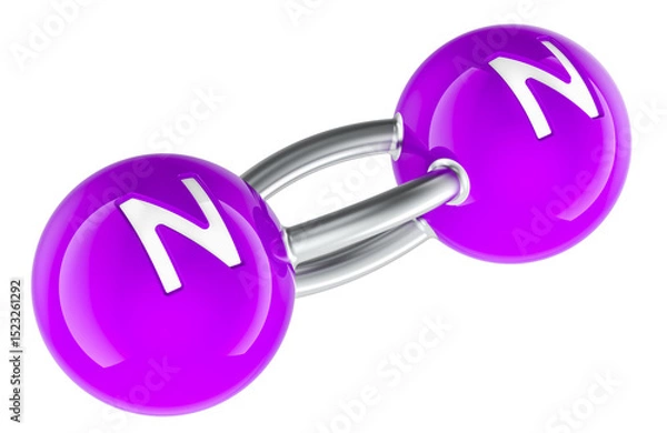 Obraz Nitrogen molecule N2, 3D Atomic Model. 3D rendering isolated on transparent background