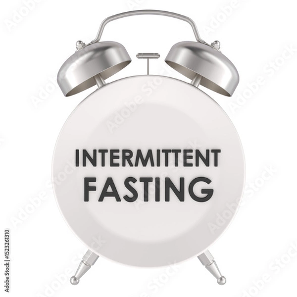 Obraz Intermittent fasting concept with alarm clock, 3D rendering isolated on transparent background