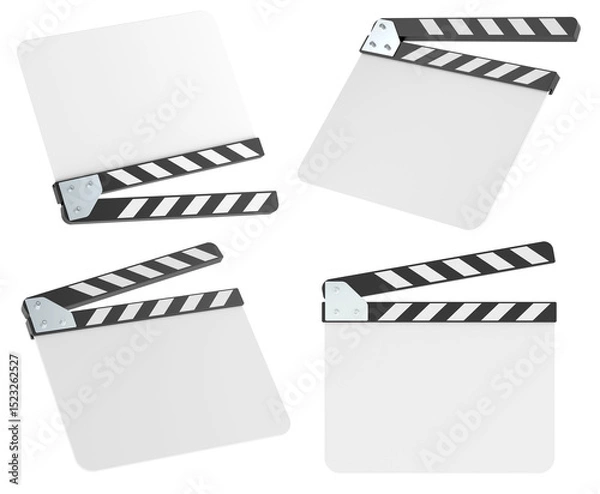 Obraz Movie clapperboards, blank white, different angles. 3D rendering isolated on transparent background