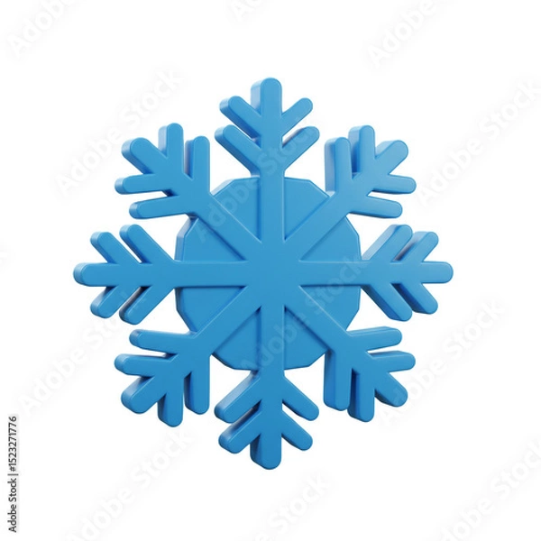 Fototapeta 3D rendering of a blue snowflake against a white background for winter themes