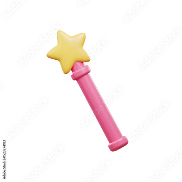 Fototapeta 3D Rendered Illustration of a Pink and Yellow Star Magic Wand on White Background
