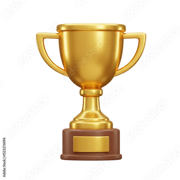 Fototapeta Realistic 3D Render of a Shiny Golden Trophy Cup Isolated on White Background