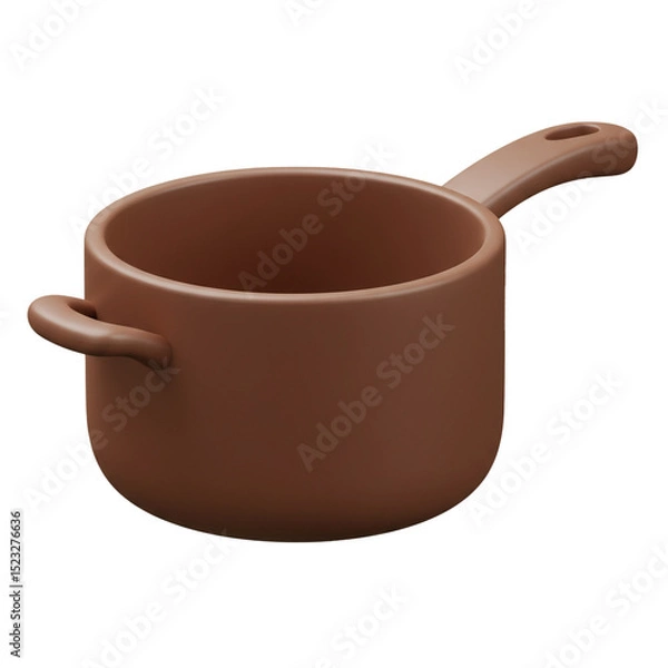 Fototapeta A 3D rendered brown cooking pot with a handle and a minimalist design against a white background