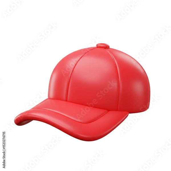 Fototapeta A vibrant 3D rendering of a red baseball cap isolated on a clean white background