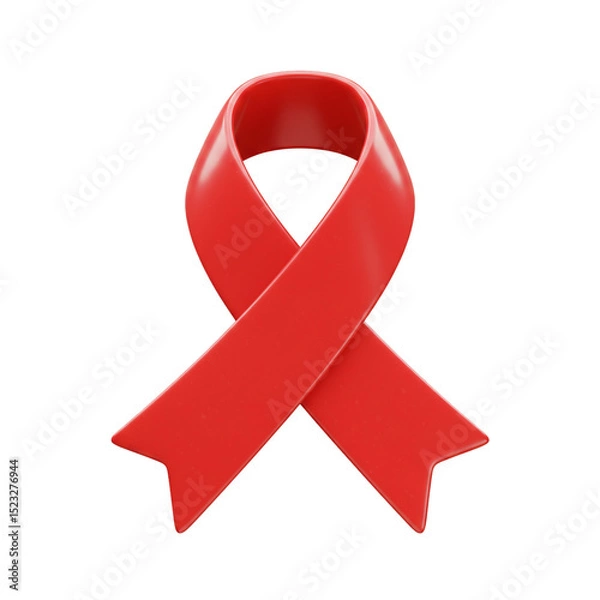 Fototapeta 3D Render of a Red Ribbon Symbolizing AIDS Awareness and Support on White Background