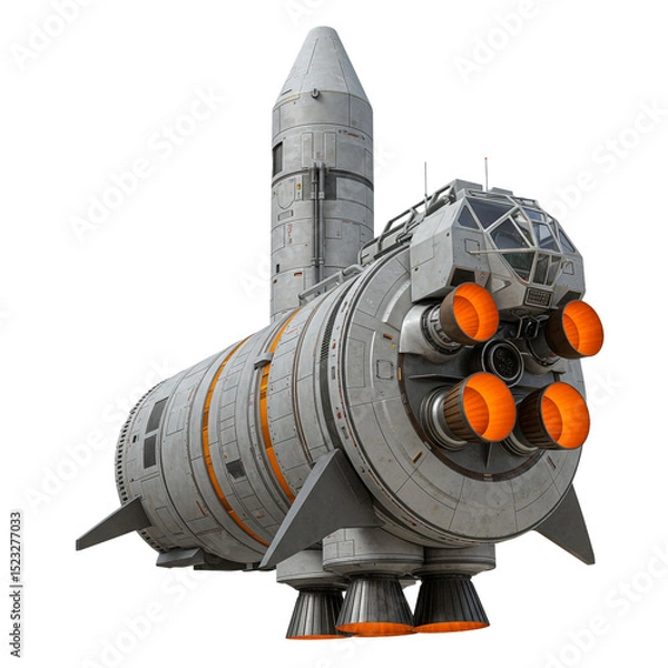Fototapeta Futuristic spaceship design, isolated on white background, perfect for sci-fi or space exploration
