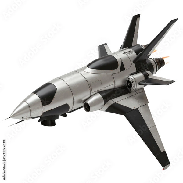 Fototapeta Futuristic spaceship illustration, metallic design on a white background, isolated image
