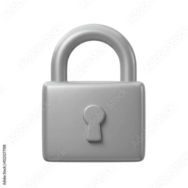 Fototapeta 3d rendered gray padlock icon isolated on white background representing security and protection
