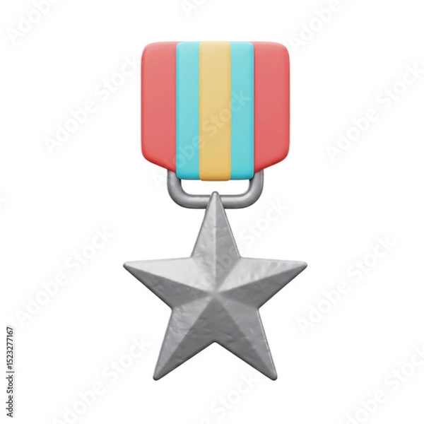 Fototapeta 3D Render of a Star Medal with Colorful Ribbon, Perfect for Awards and Achievements
