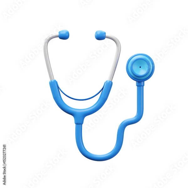 Fototapeta 3D rendering of a blue stethoscope isolated on white background for medical concepts